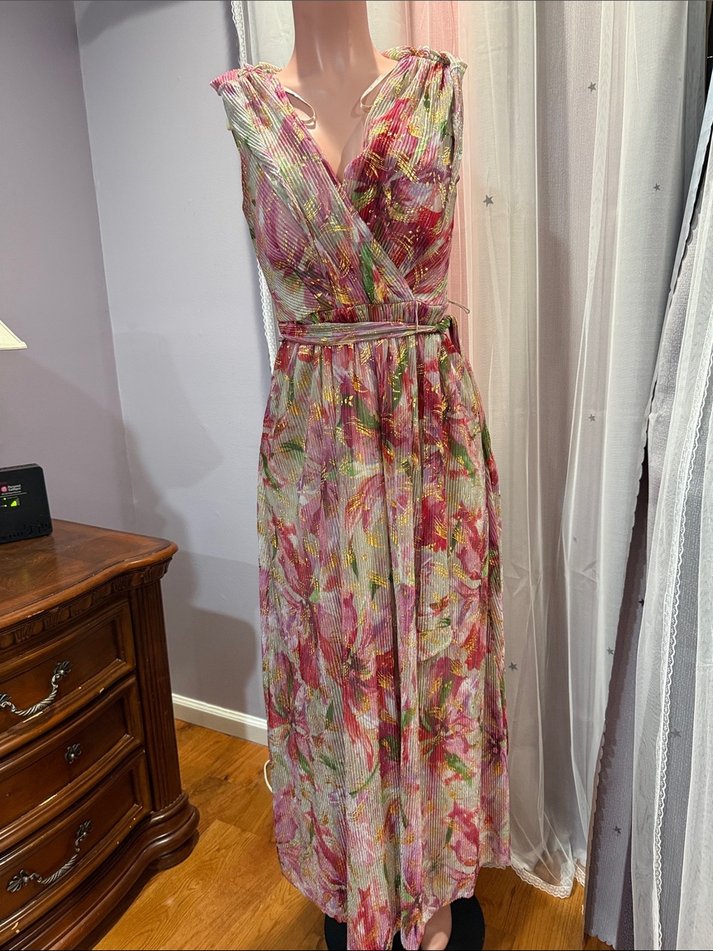 Jessica Howard Pink Floral Pleated Maxi Dress